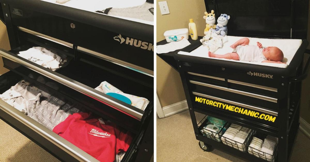 Dad Alters Tool Cart To Be Ultimate Diaper Changing Station